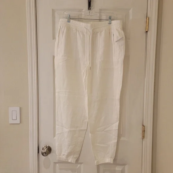 Athleta White Linen Retreat Jogger Pants - Picture 2 of 11